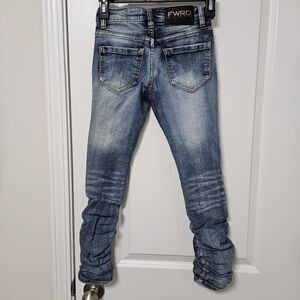 FWRD Denim Jeans Youth 8 (23x22) Blue Ruched Skinny Stretch Distressed Y2K GUC